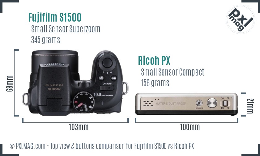 Fujifilm S1500 vs Ricoh PX top view buttons comparison