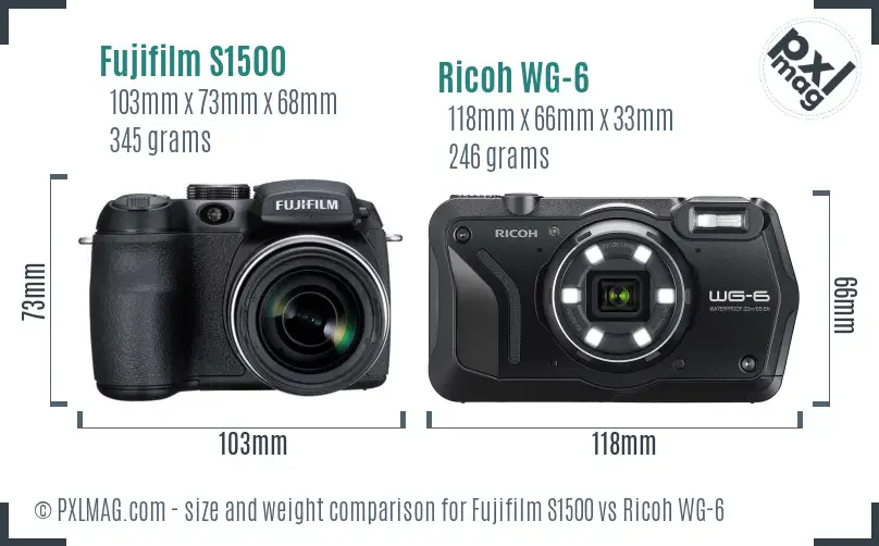 Fujifilm S1500 vs Ricoh WG-6 size comparison Fujifilm S1500 vs Ricoh WG-6 size comparison