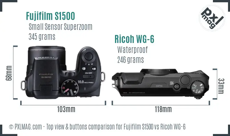 Fujifilm S1500 vs Ricoh WG-6 top view buttons comparison Fujifilm S1500 vs Ricoh WG-6 top view buttons comparison