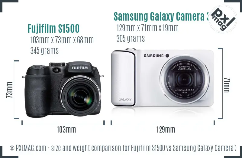 Fujifilm S1500 vs Samsung Galaxy Camera 3G size comparison