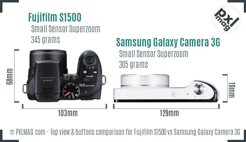 Fujifilm S1500 vs Samsung Galaxy Camera 3G top view buttons comparison