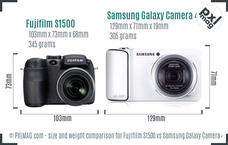 Fujifilm S1500 vs Samsung Galaxy Camera 4G size comparison