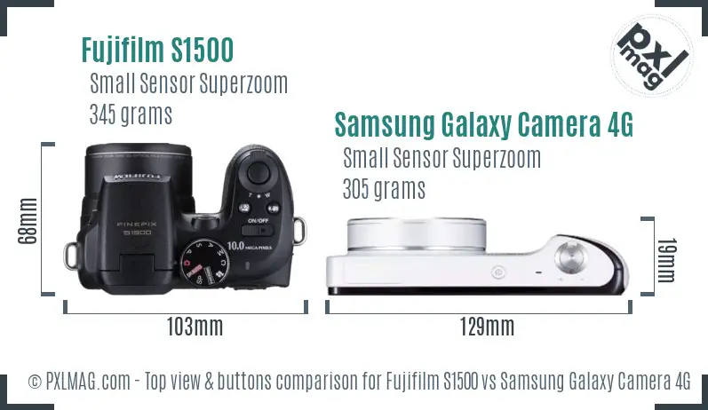 Fujifilm S1500 vs Samsung Galaxy Camera 4G top view buttons comparison