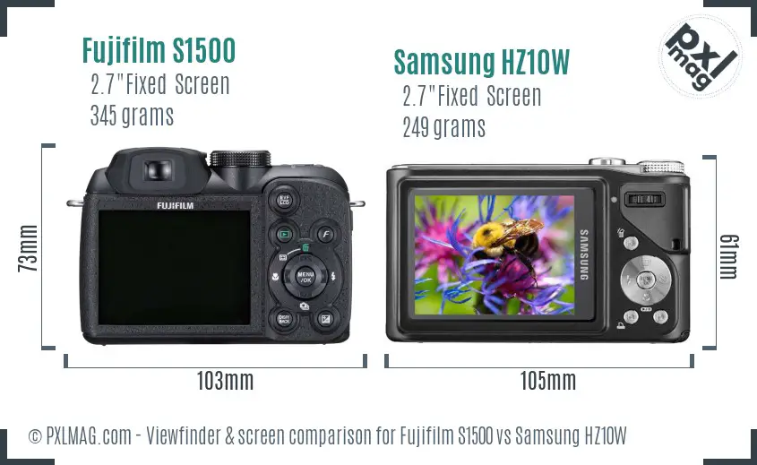 Fujifilm S1500 vs Samsung HZ10W Screen and Viewfinder comparison