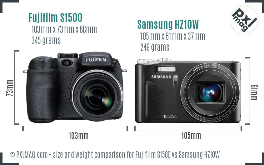 Fujifilm S1500 vs Samsung HZ10W size comparison
