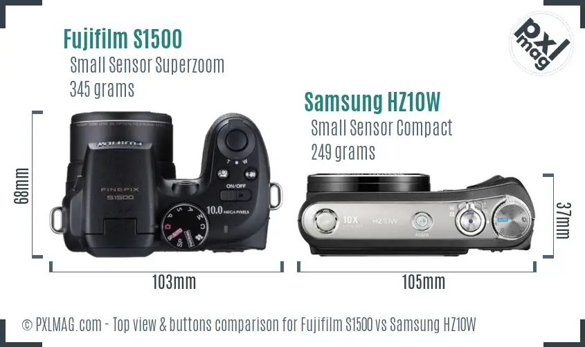 Fujifilm S1500 vs Samsung HZ10W top view buttons comparison