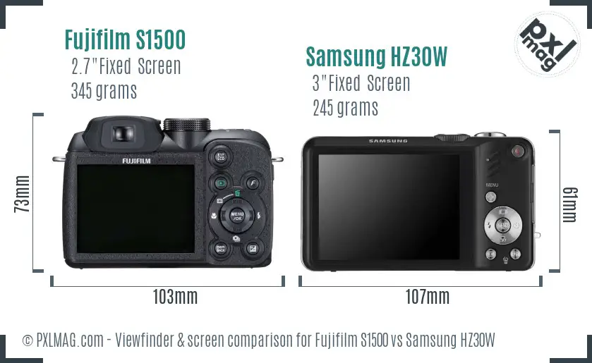Fujifilm S1500 vs Samsung HZ30W Screen and Viewfinder comparison