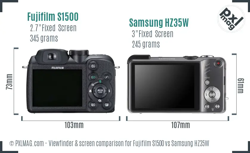 Fujifilm S1500 vs Samsung HZ35W Screen and Viewfinder comparison