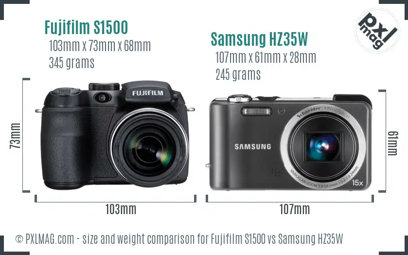Fujifilm S1500 vs Samsung HZ35W size comparison