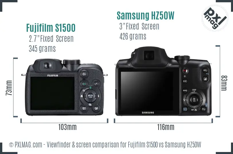 Fujifilm S1500 vs Samsung HZ50W Screen and Viewfinder comparison Fujifilm S1500 vs Samsung HZ50W Screen and Viewfinder comparison