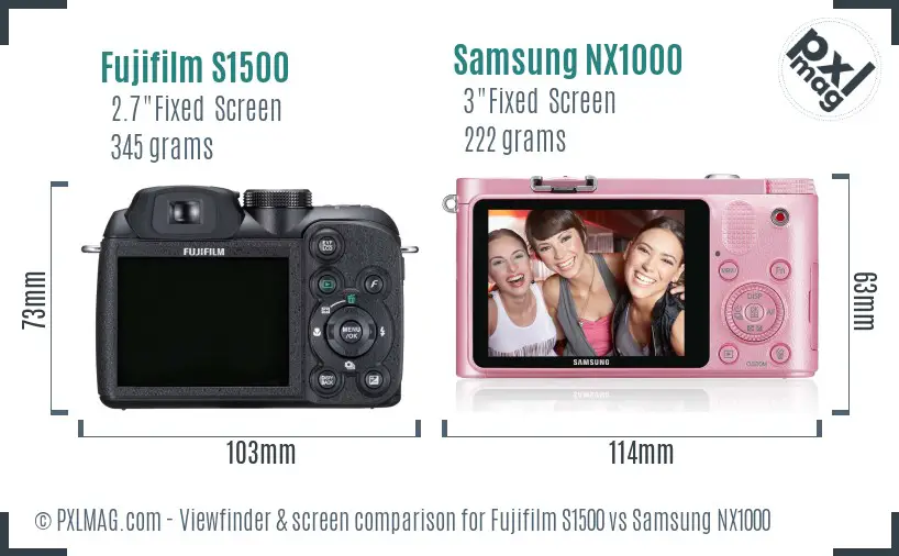 Fujifilm S1500 vs Samsung NX1000 Screen and Viewfinder comparison