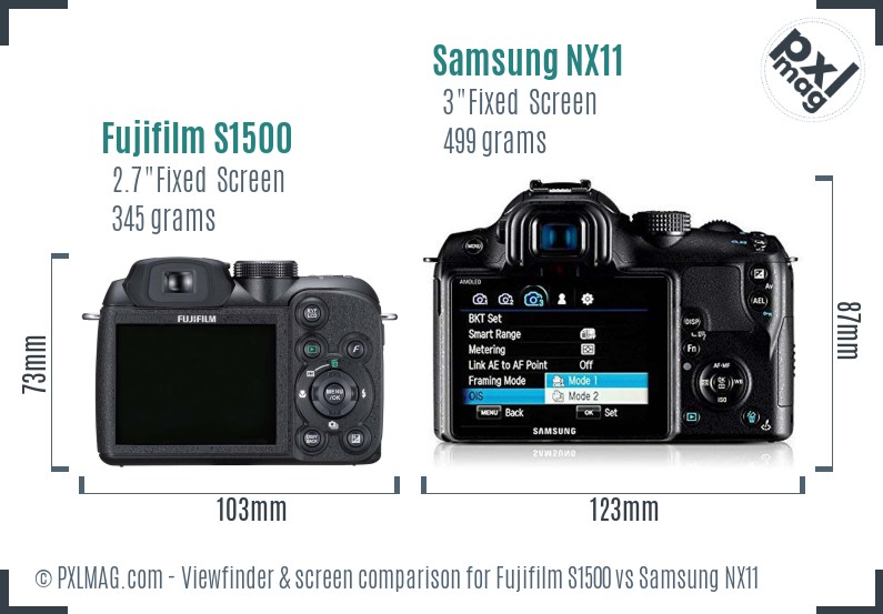 Fujifilm S1500 vs Samsung NX11 Screen and Viewfinder comparison