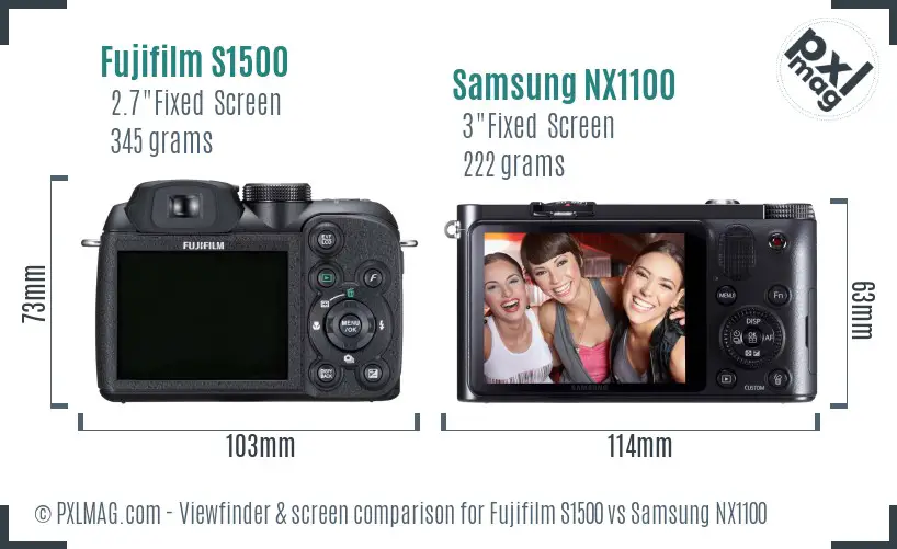Fujifilm S1500 vs Samsung NX1100 Screen and Viewfinder comparison
