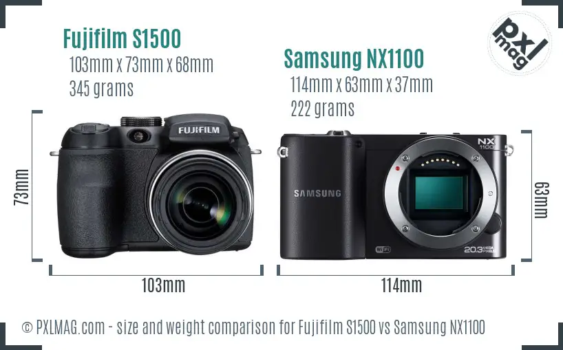 Fujifilm S1500 vs Samsung NX1100 size comparison