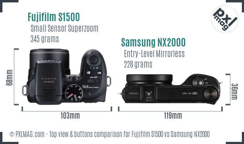 Fujifilm S1500 vs Samsung NX2000 top view buttons comparison