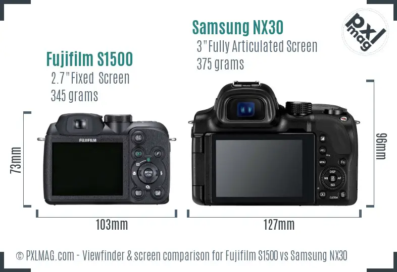 Fujifilm S1500 vs Samsung NX30 Screen and Viewfinder comparison