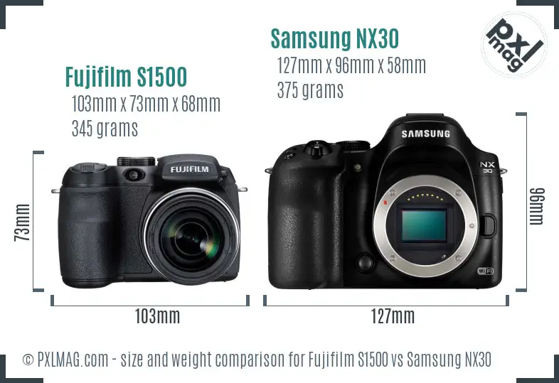 Fujifilm S1500 vs Samsung NX30 size comparison