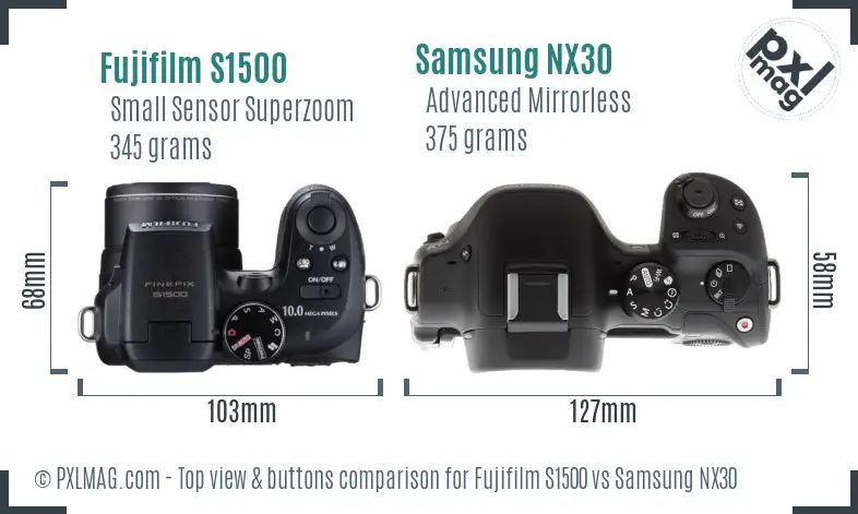 Fujifilm S1500 vs Samsung NX30 top view buttons comparison