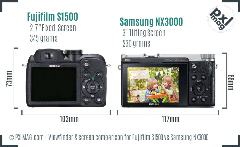 Fujifilm S1500 vs Samsung NX3000 Screen and Viewfinder comparison