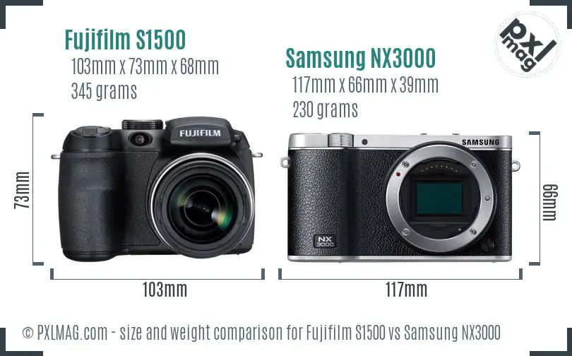 Fujifilm S1500 vs Samsung NX3000 size comparison