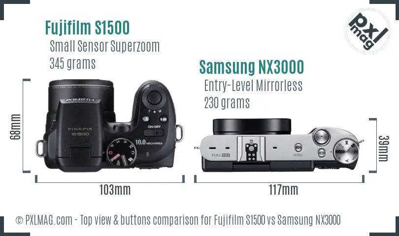 Fujifilm S1500 vs Samsung NX3000 top view buttons comparison