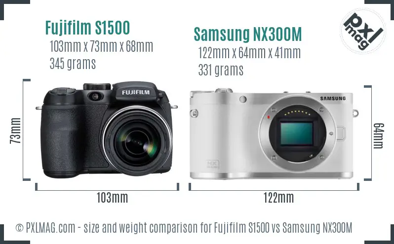 Fujifilm S1500 vs Samsung NX300M size comparison Fujifilm S1500 vs Samsung NX300M size comparison