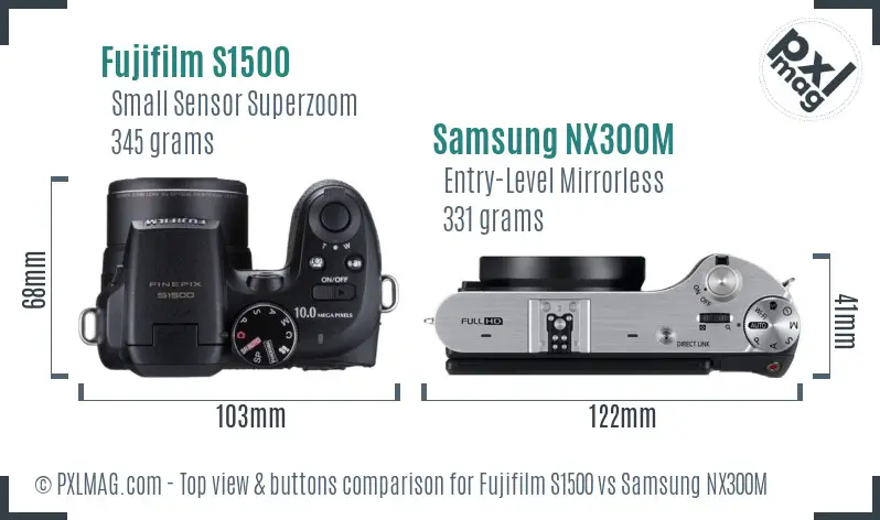 Fujifilm S1500 vs Samsung NX300M top view buttons comparison Fujifilm S1500 vs Samsung NX300M top view buttons comparison