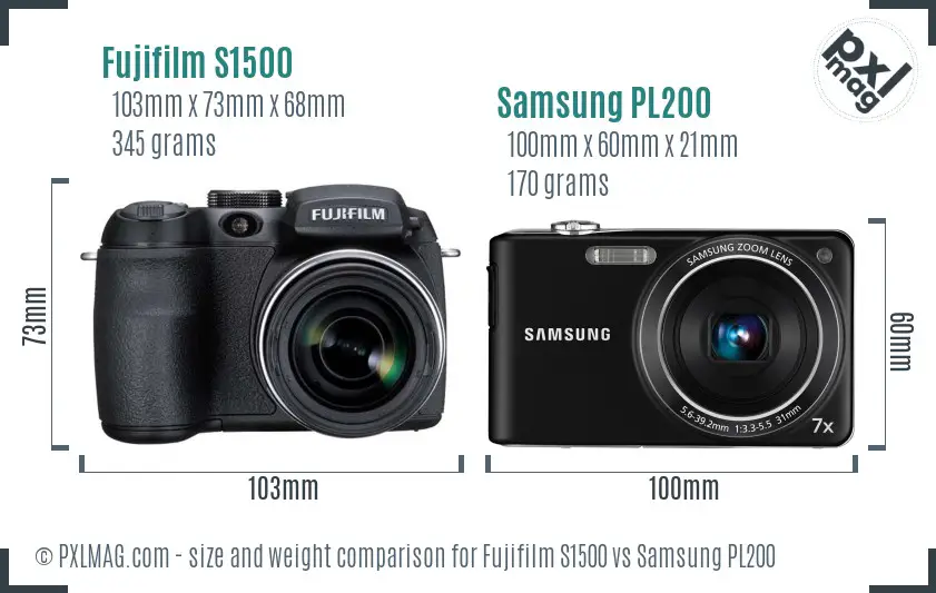 Fujifilm S1500 vs Samsung PL200 size comparison Fujifilm S1500 vs Samsung PL200 size comparison