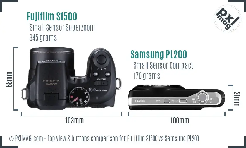 Fujifilm S1500 vs Samsung PL200 top view buttons comparison