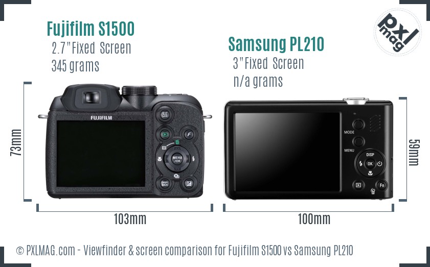 Fujifilm S1500 vs Samsung PL210 Screen and Viewfinder comparison
