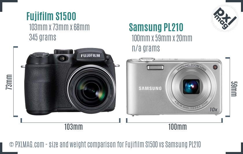 Fujifilm S1500 vs Samsung PL210 size comparison