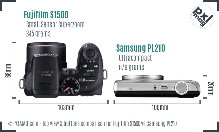 Fujifilm S1500 vs Samsung PL210 top view buttons comparison