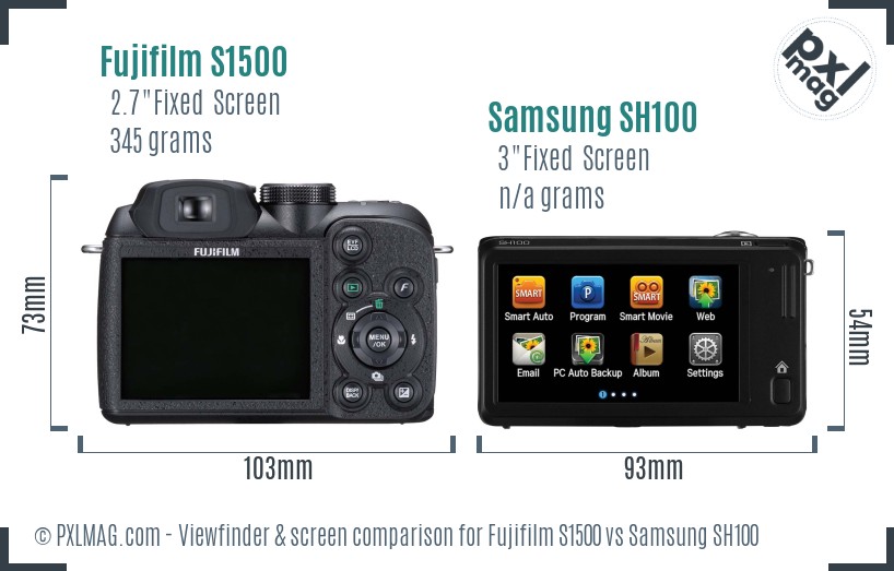 Fujifilm S1500 vs Samsung SH100 Screen and Viewfinder comparison