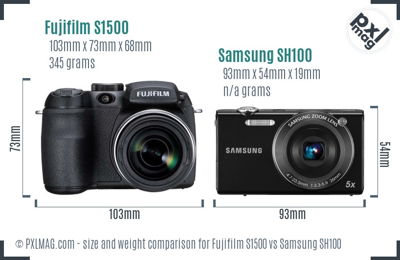Fujifilm S1500 vs Samsung SH100 size comparison Fujifilm S1500 vs Samsung SH100 size comparison