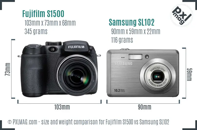 Fujifilm S1500 vs Samsung SL102 size comparison Fujifilm S1500 vs Samsung SL102 size comparison
