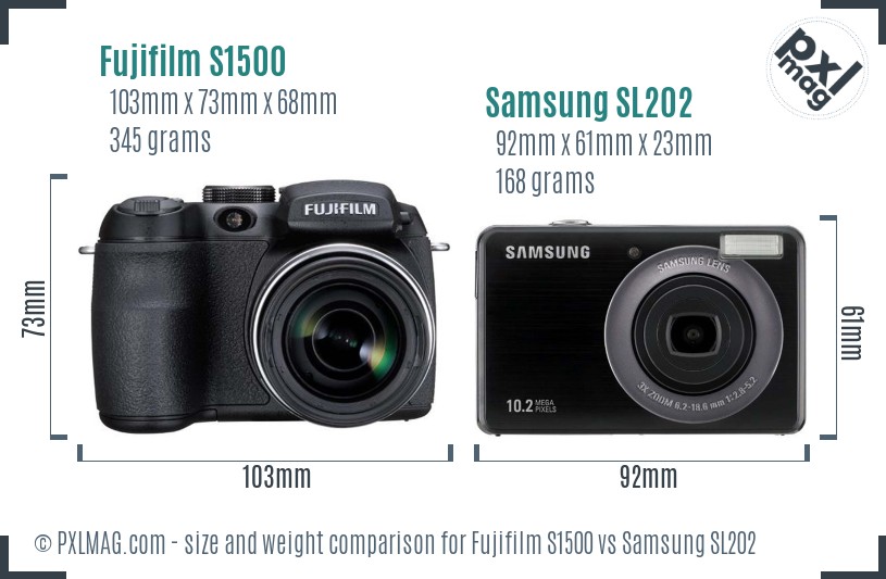 Fujifilm S1500 vs Samsung SL202 size comparison Fujifilm S1500 vs Samsung SL202 size comparison