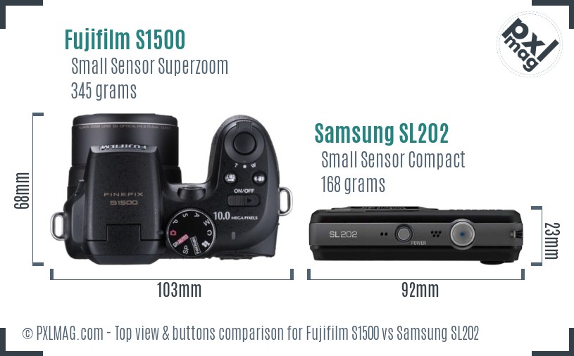 Fujifilm S1500 vs Samsung SL202 top view buttons comparison