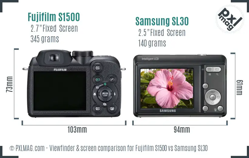 Fujifilm S1500 vs Samsung SL30 Screen and Viewfinder comparison