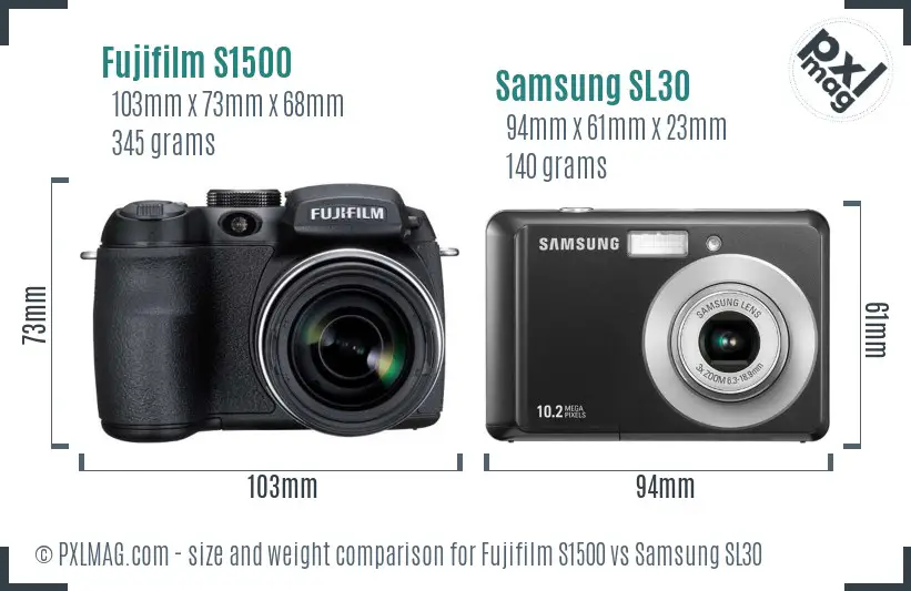 Fujifilm S1500 vs Samsung SL30 size comparison
