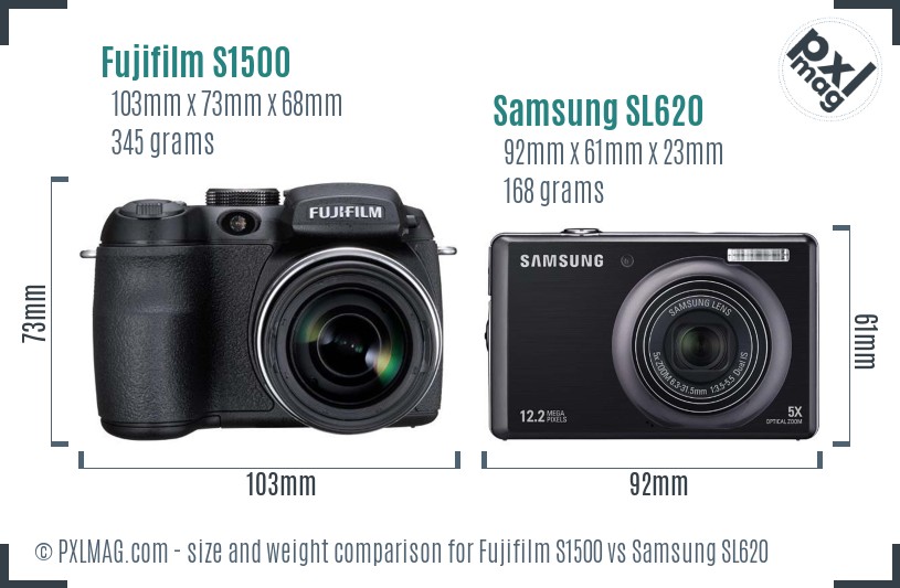 Fujifilm S1500 vs Samsung SL620 size comparison