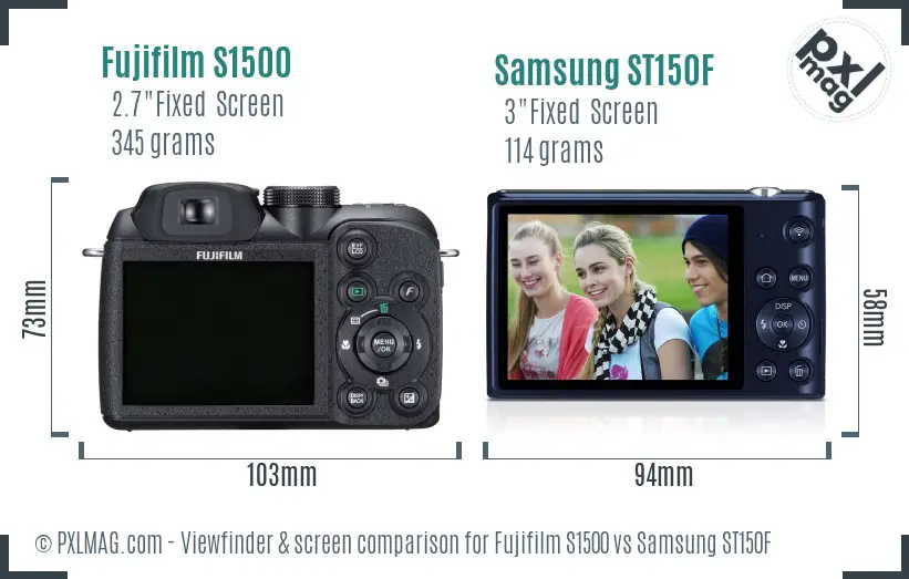 Fujifilm S1500 vs Samsung ST150F Screen and Viewfinder comparison