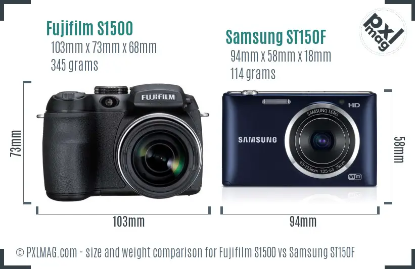 Fujifilm S1500 vs Samsung ST150F size comparison