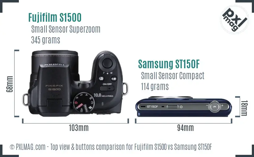 Fujifilm S1500 vs Samsung ST150F top view buttons comparison