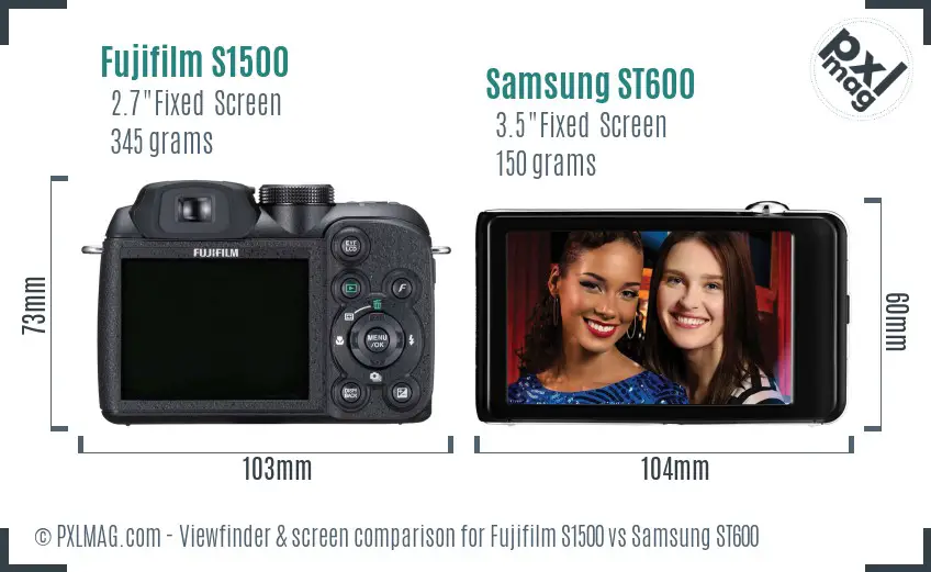 Fujifilm S1500 vs Samsung ST600 Screen and Viewfinder comparison
