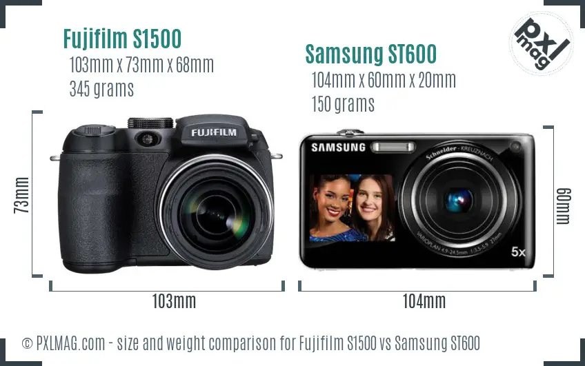 Fujifilm S1500 vs Samsung ST600 size comparison