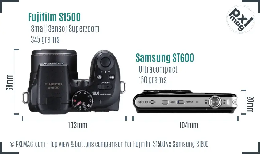 Fujifilm S1500 vs Samsung ST600 top view buttons comparison