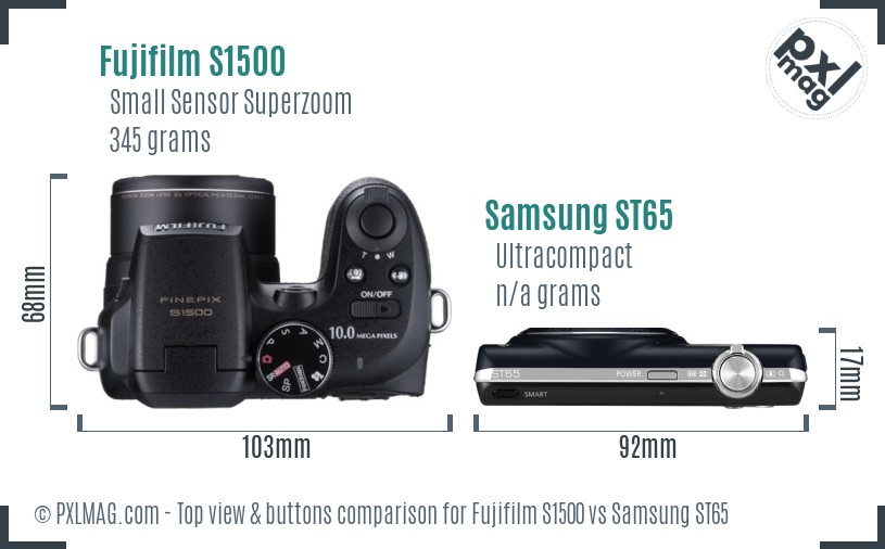 Fujifilm S1500 vs Samsung ST65 top view buttons comparison