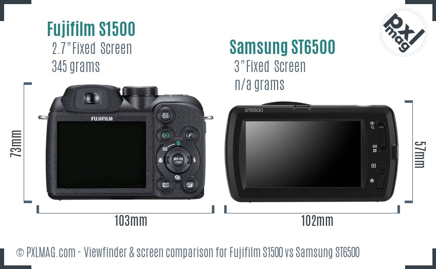 Fujifilm S1500 vs Samsung ST6500 Screen and Viewfinder comparison