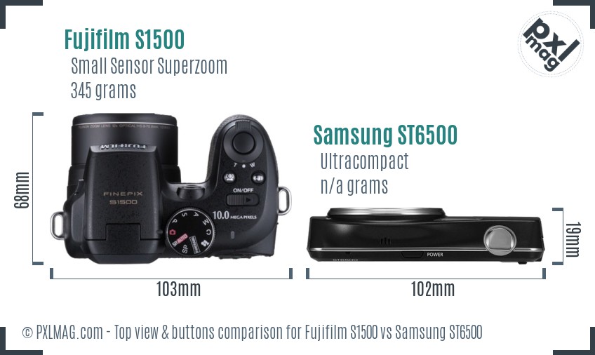 Fujifilm S1500 vs Samsung ST6500 top view buttons comparison