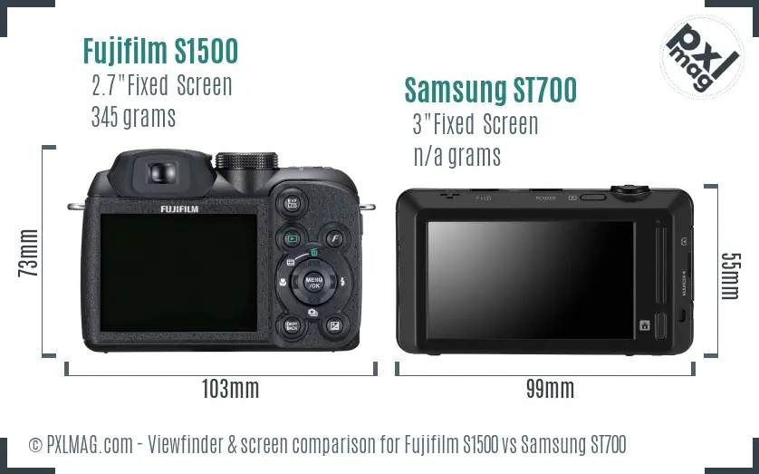 Fujifilm S1500 vs Samsung ST700 Screen and Viewfinder comparison